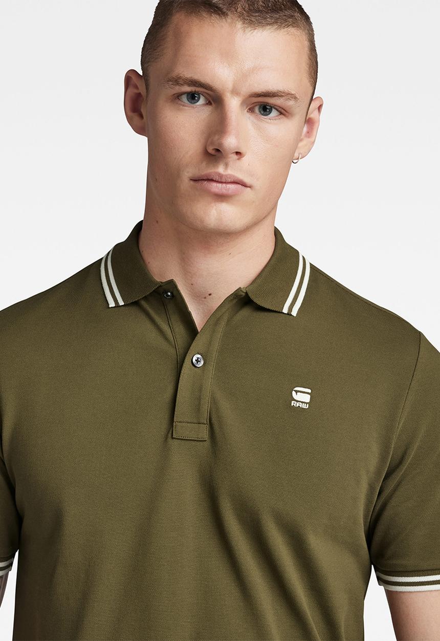 G-STAR - Dunda slim stripe polo short sleeve premium stretch - dark olive