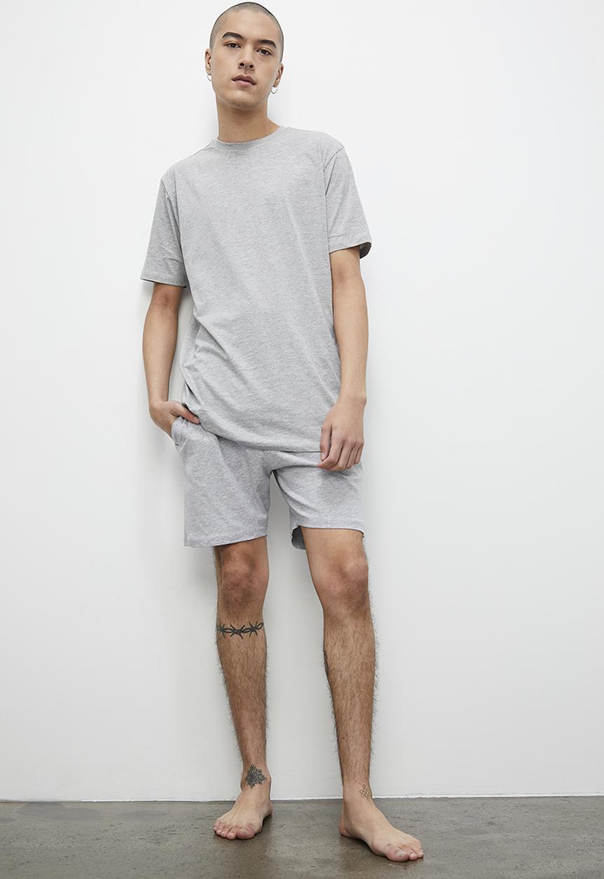 Superbalist - Regular fit knit sleep shorts & T-shirt set - grey melange