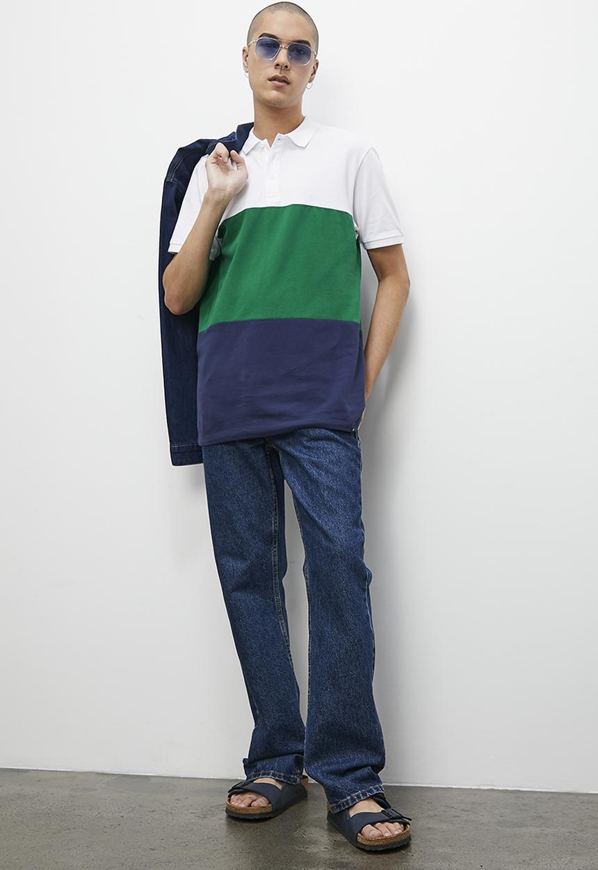 Superbalist - Luka colour block piquet golfer - navy & green