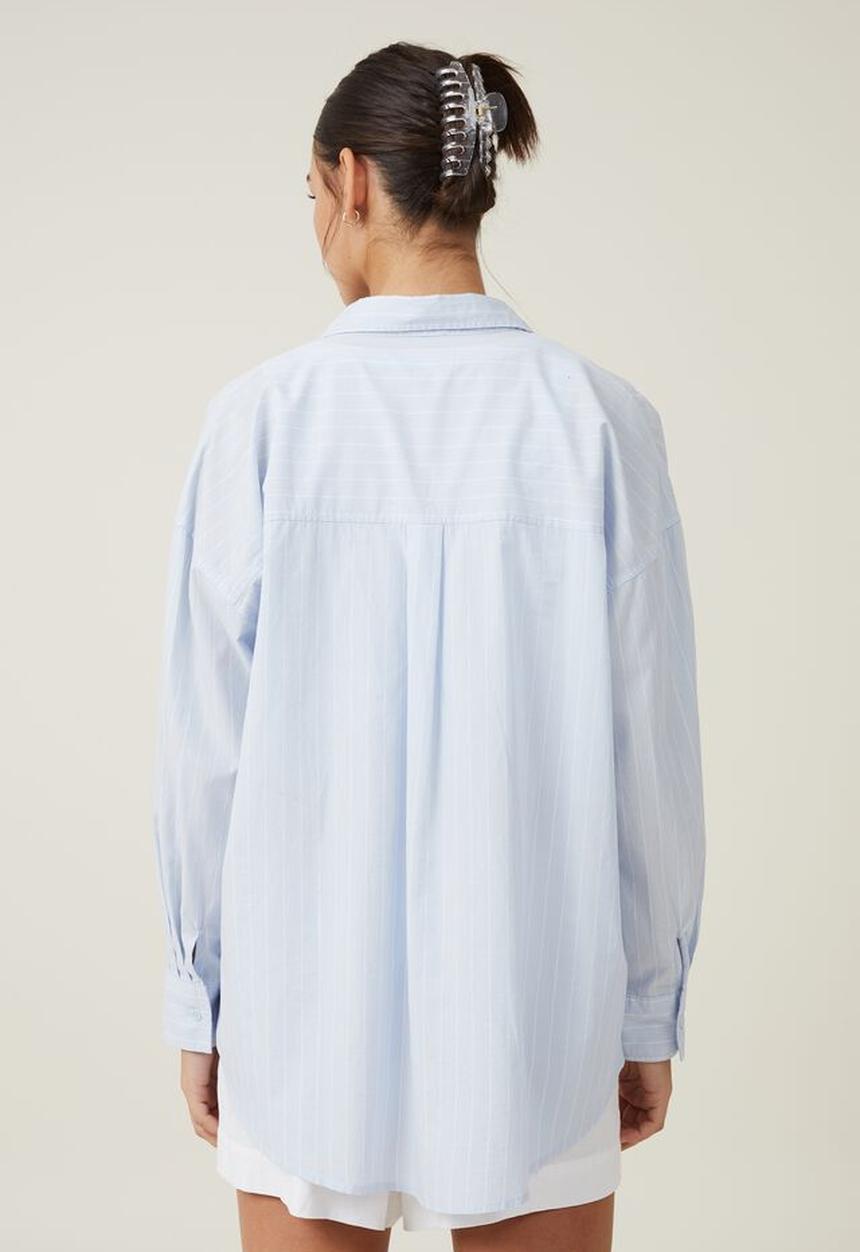 Cotton On - Dad shirt - polly pinstripe soft blue