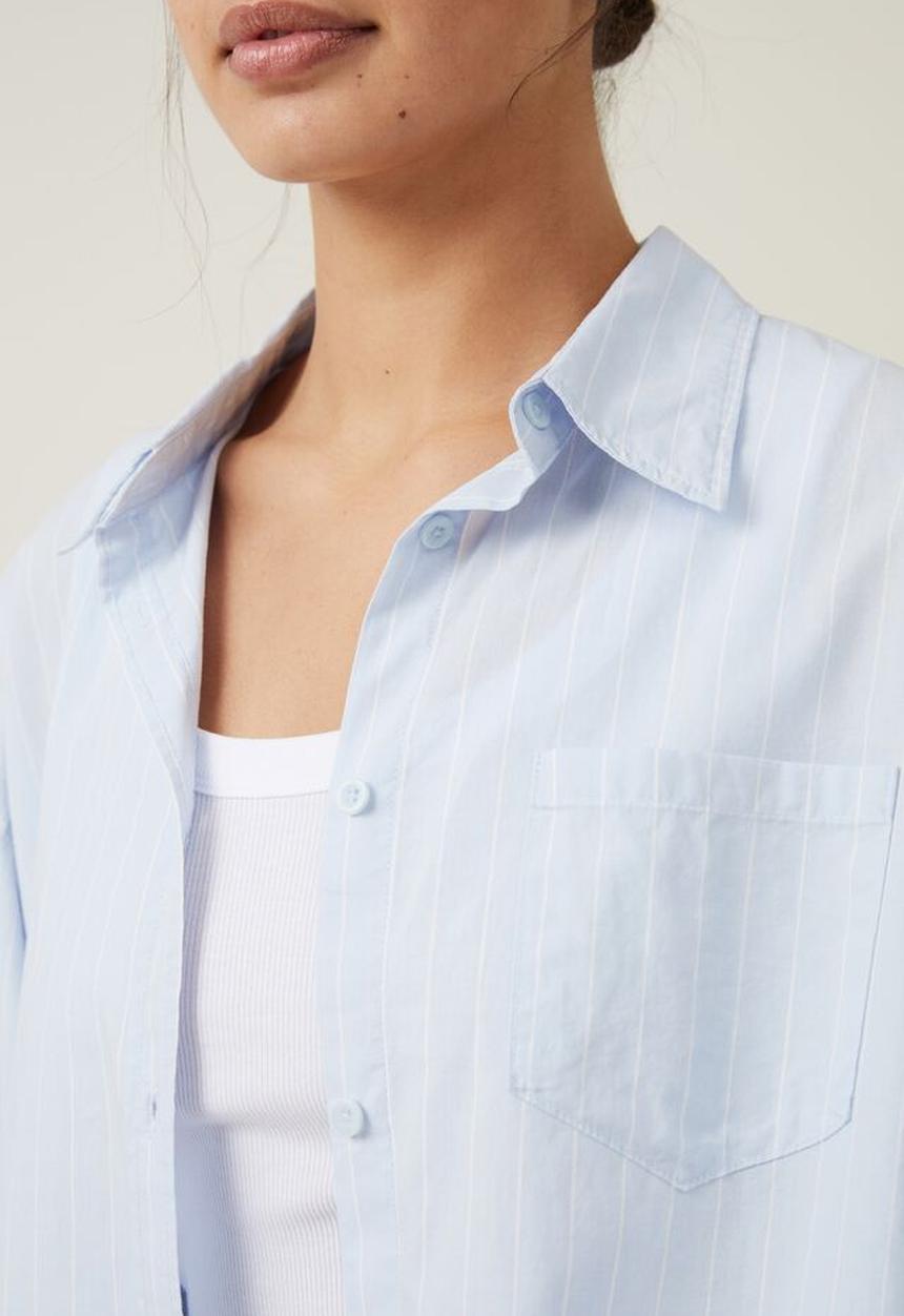 Cotton On - Dad shirt - polly pinstripe soft blue