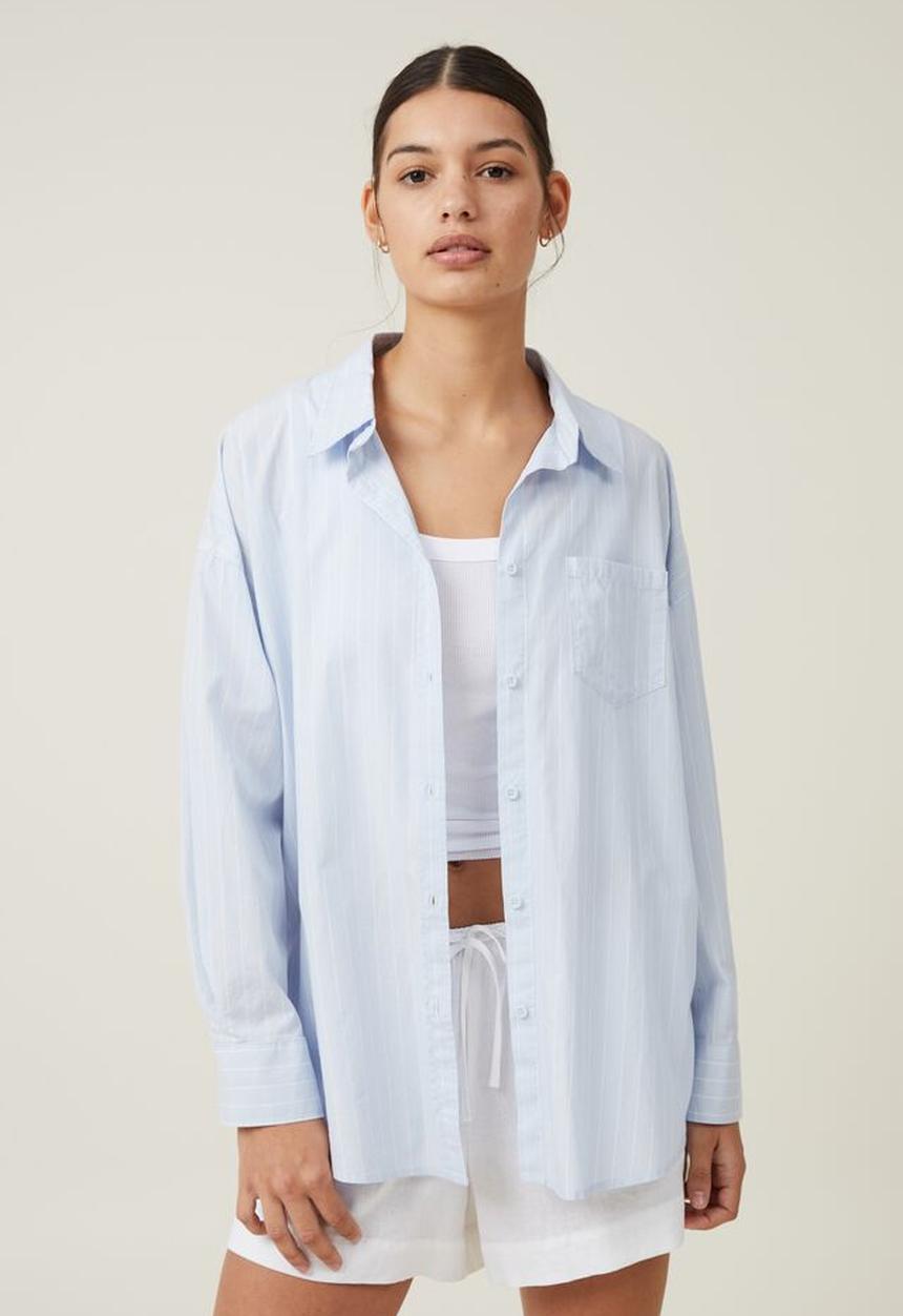 Cotton On - Dad shirt - polly pinstripe soft blue