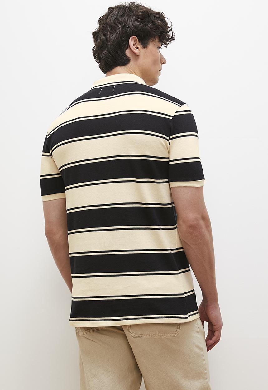 Lark & Crosse - Londi regular fit striped golfer - ecru & black
