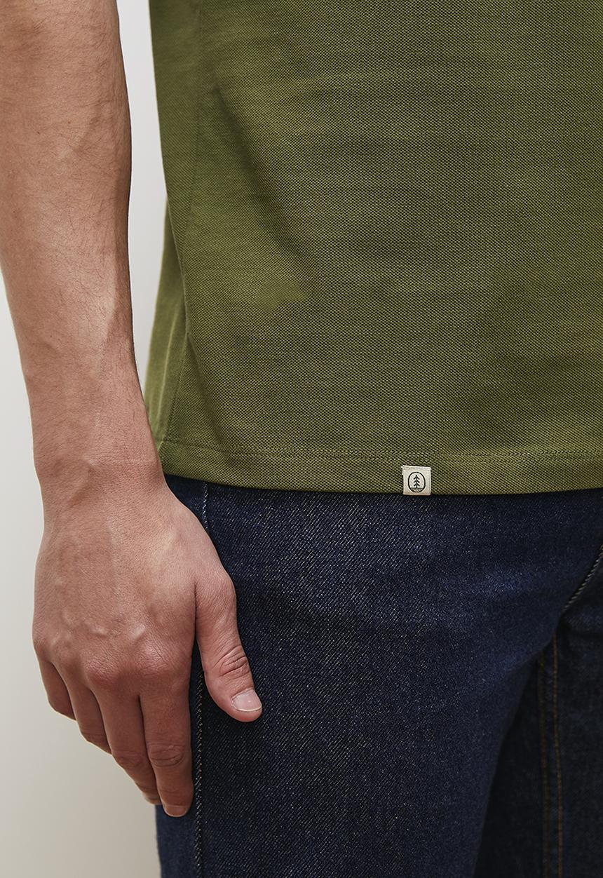Lark & Crosse - Brian stripe collar golfer - olive