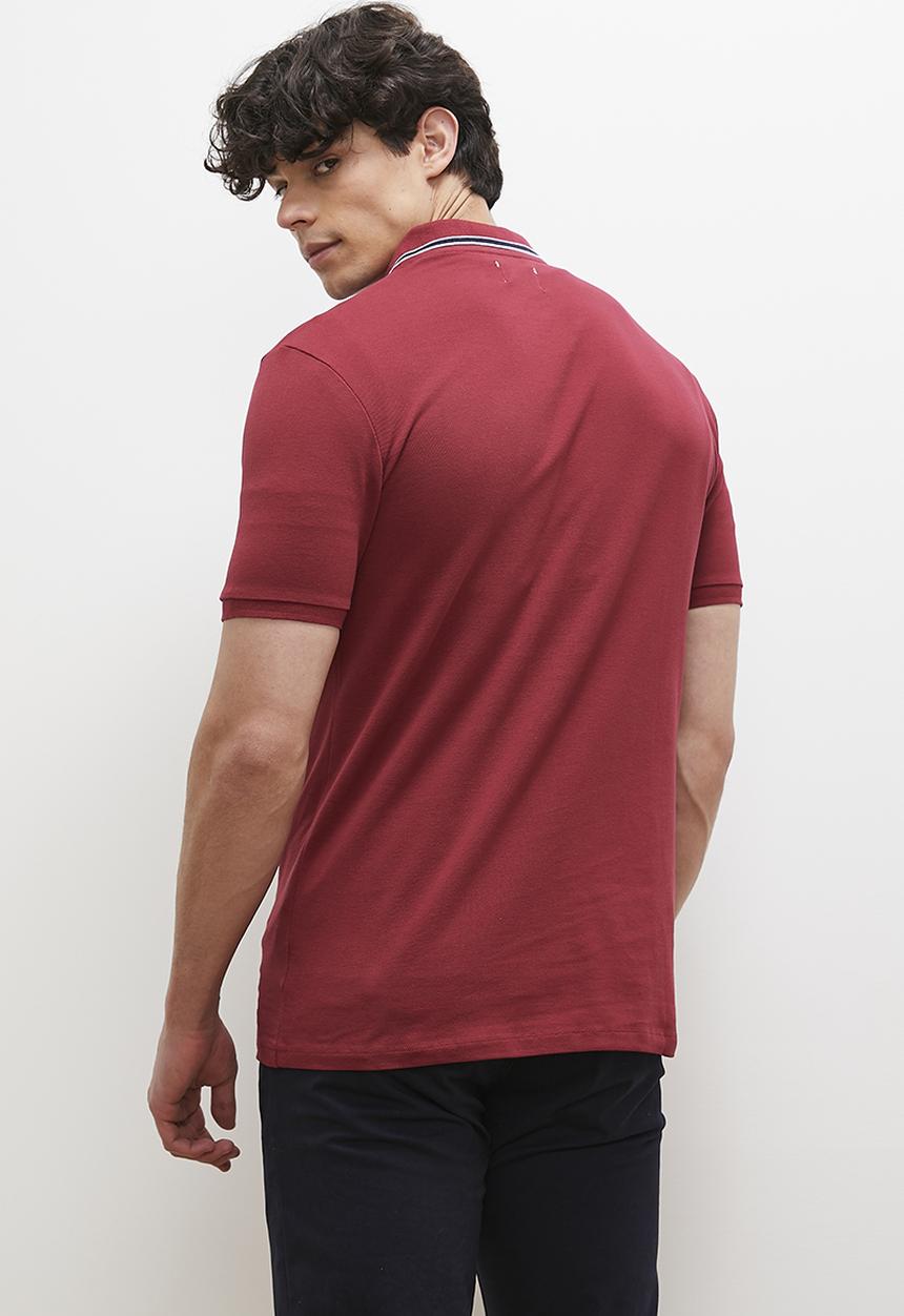 Lark & Crosse - Brian stripe collar golfer - plum