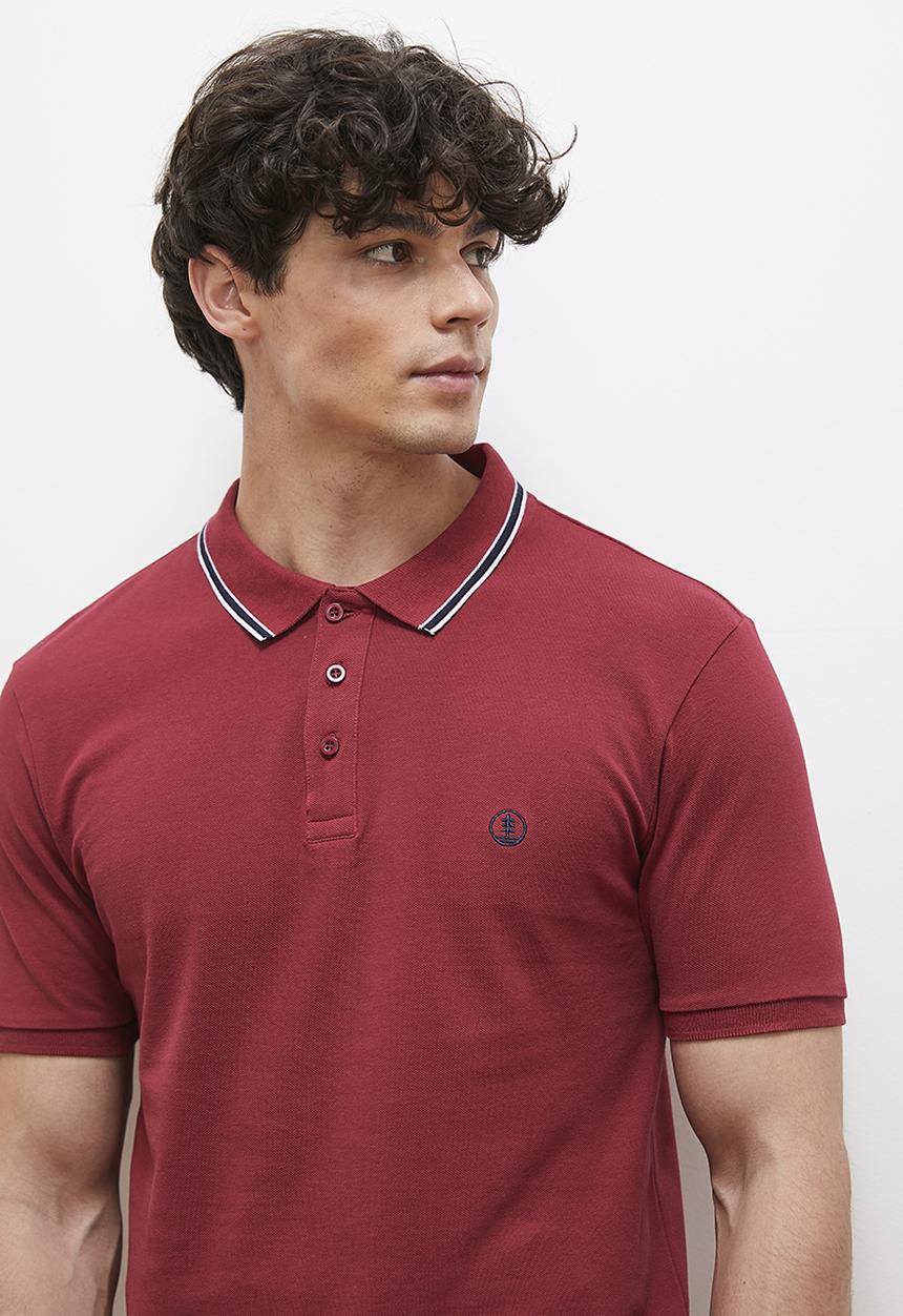 Lark & Crosse - Brian stripe collar golfer - plum