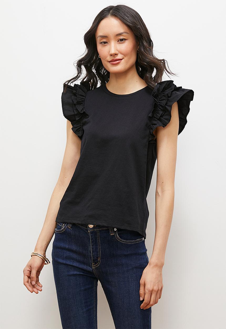 edit - Ruffle sleeve top - black