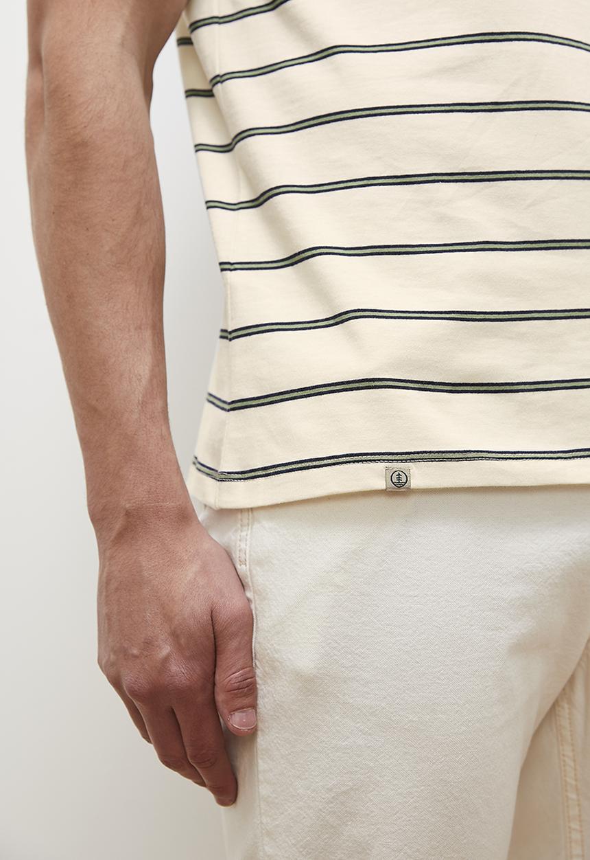 Lark & Crosse - Loius stripe crew tee - olive & white