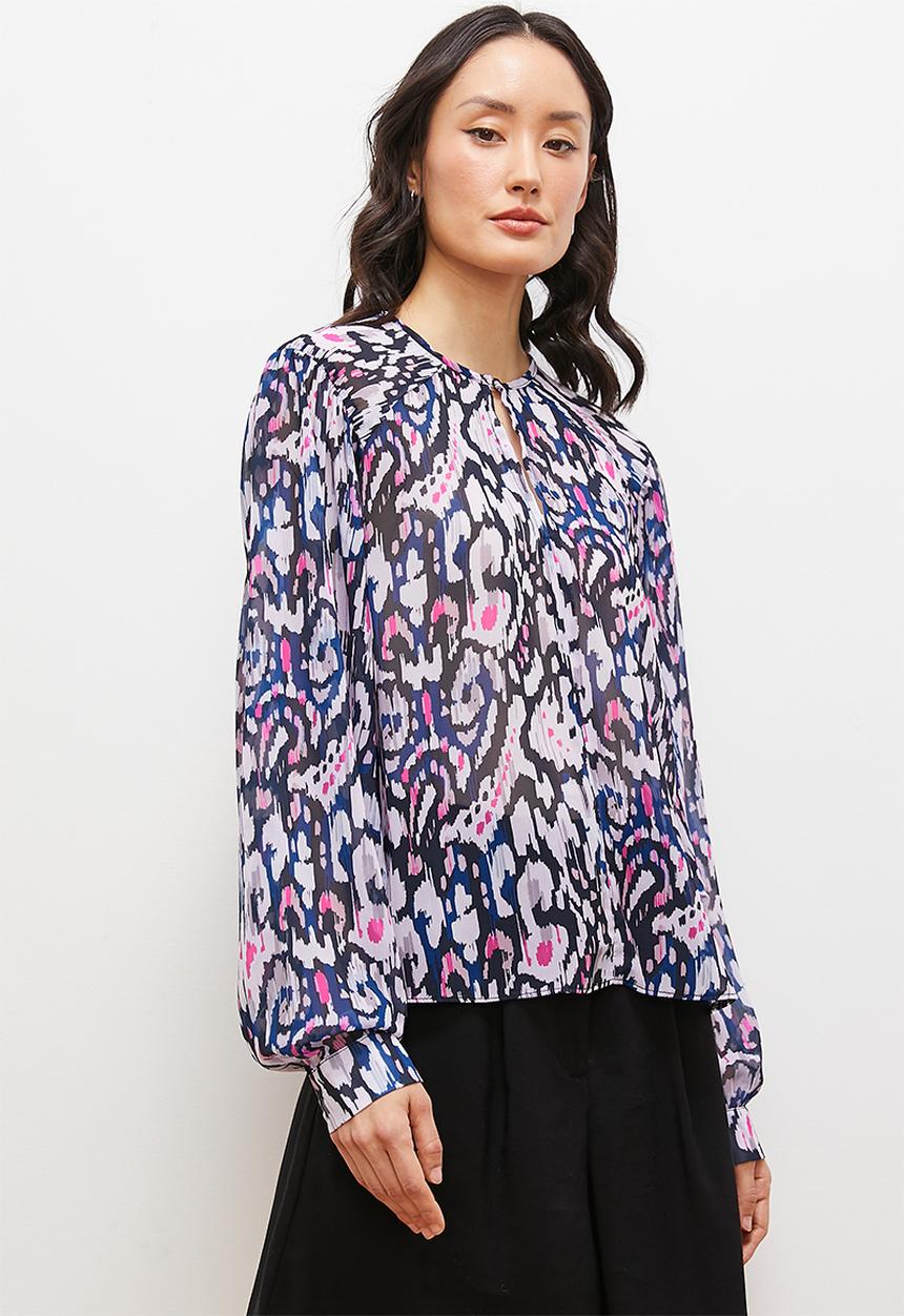 edit - Raglan keyhole detail balloon sleeve blouse - paisley