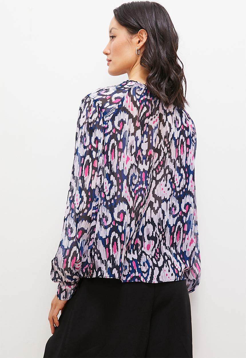 edit - Raglan keyhole detail balloon sleeve blouse - paisley