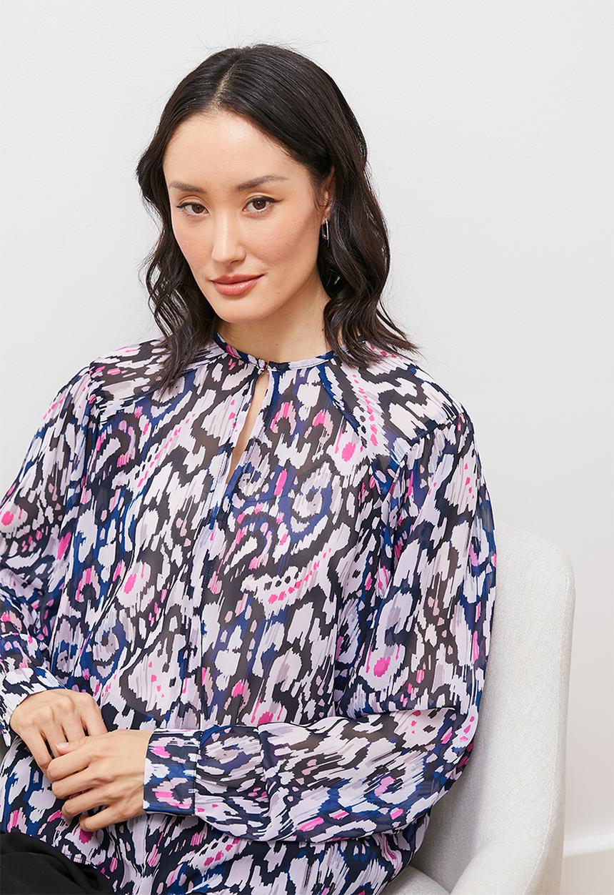 edit - Raglan keyhole detail balloon sleeve blouse - paisley