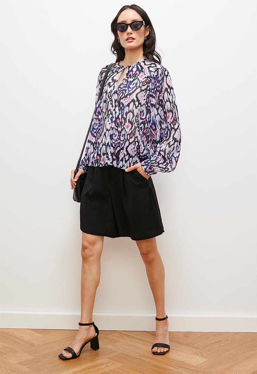 edit - Raglan keyhole detail balloon sleeve blouse - paisley
