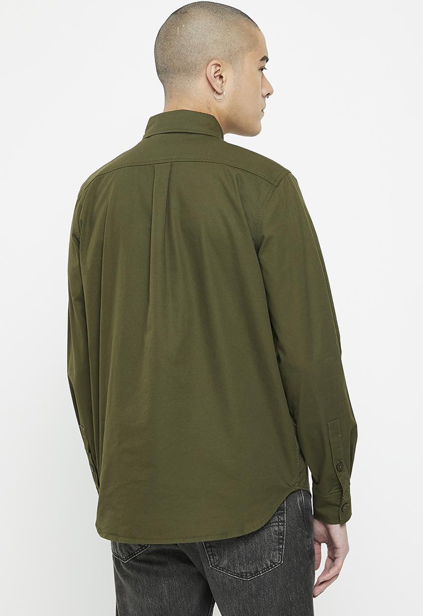 basicthread - Regular fit twill long sleeve overshirt - fatigue