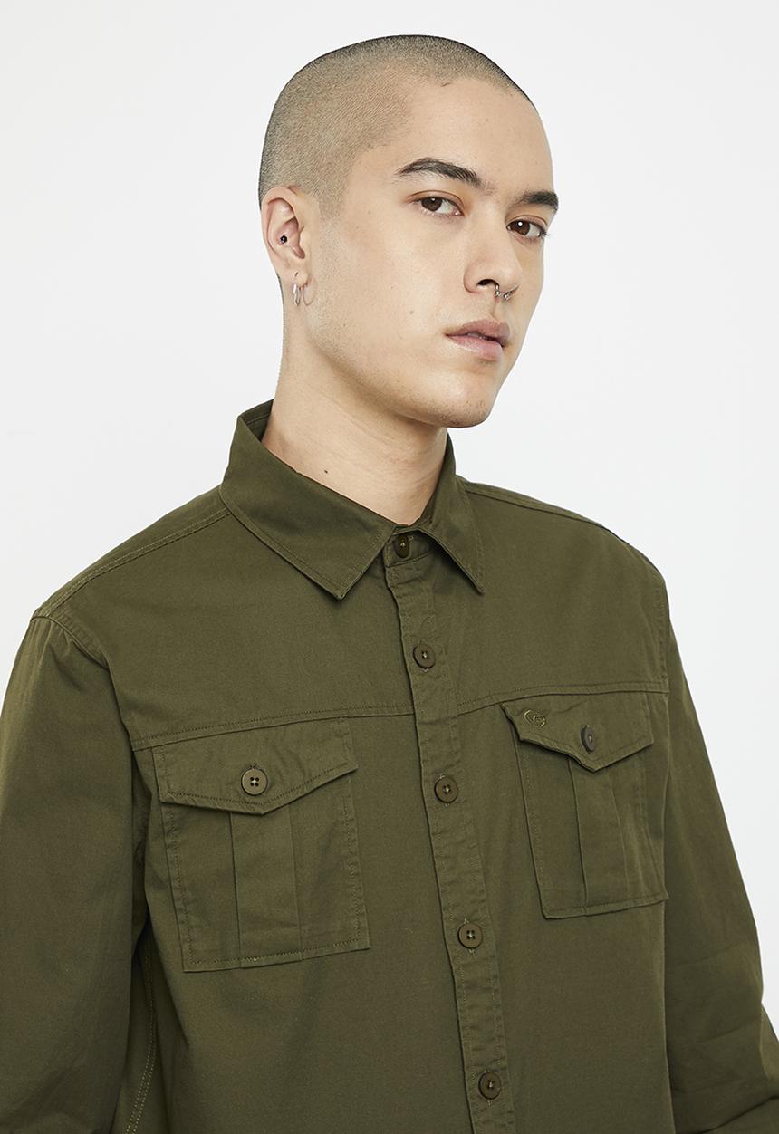 basicthread - Regular fit twill long sleeve overshirt - fatigue