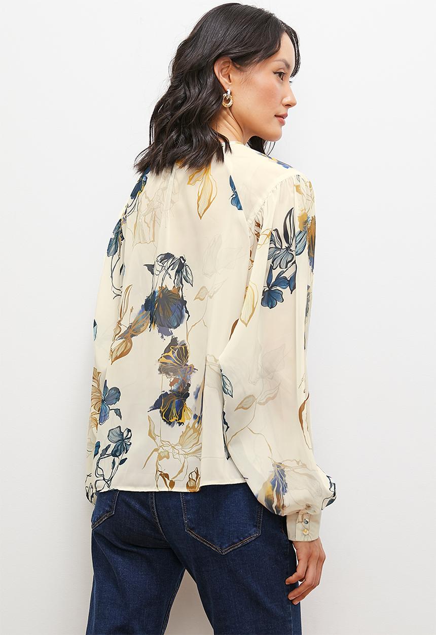 edit - Raglan keyhole detail balloon sleeve blouse - floral