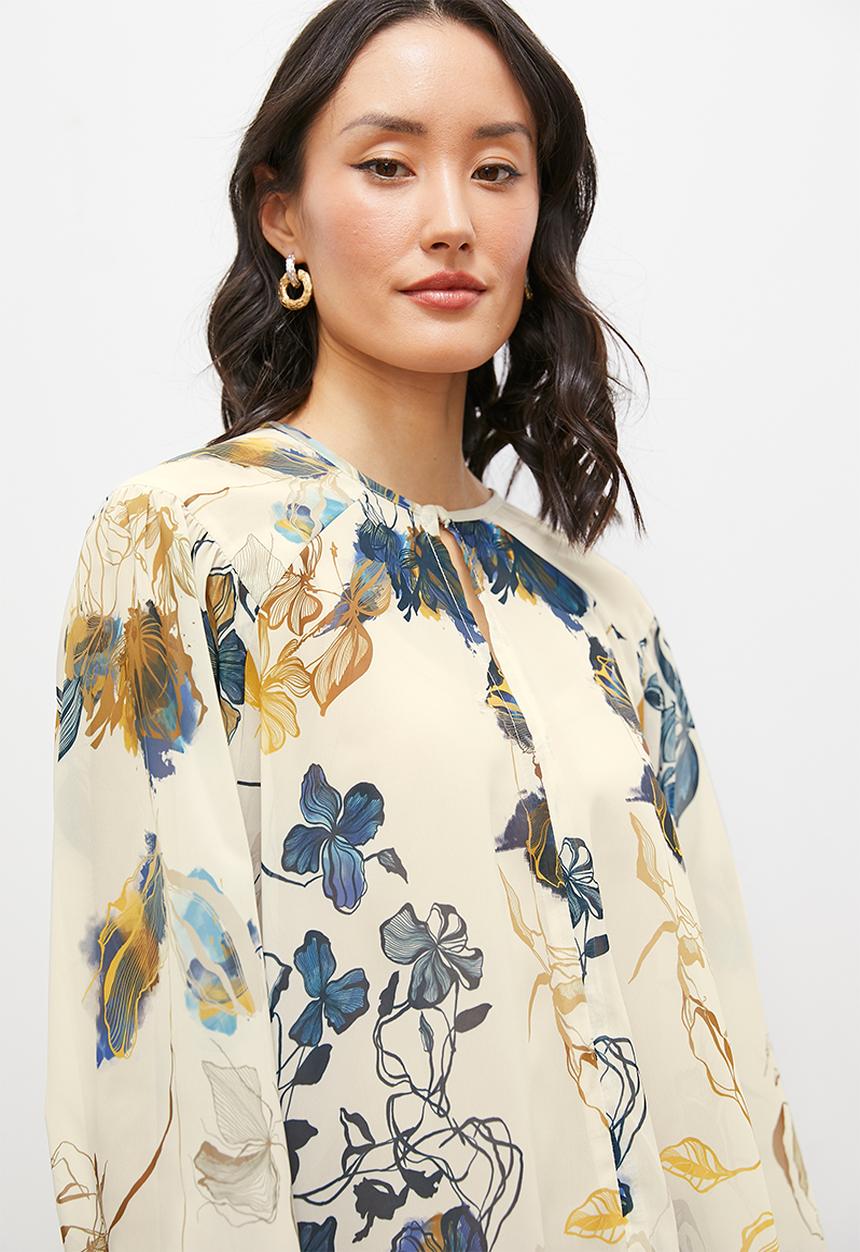 edit - Raglan keyhole detail balloon sleeve blouse - floral