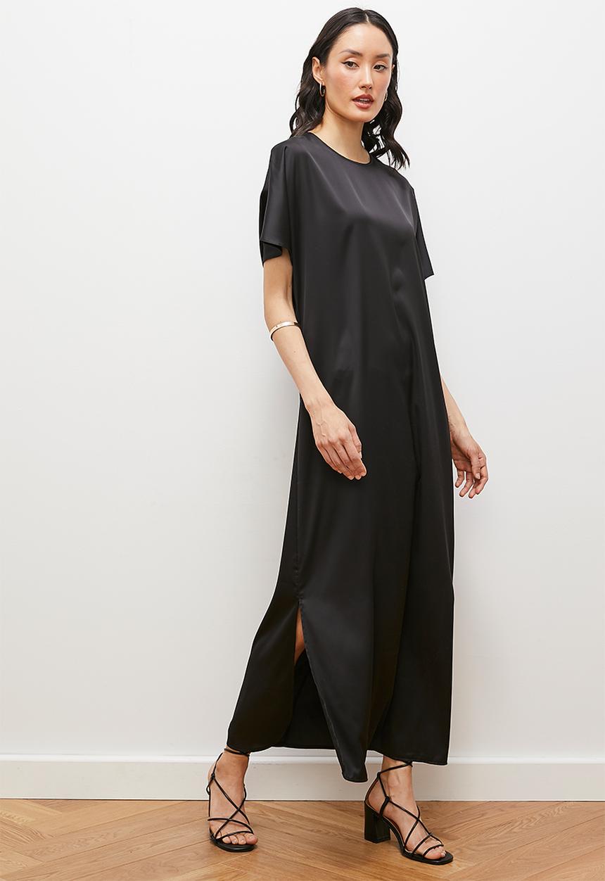 edit - Grown on sleeve satin maxi - black