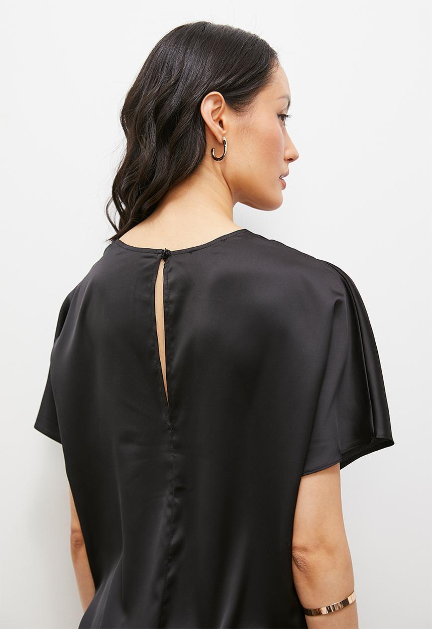 edit - Grown on sleeve satin maxi - black