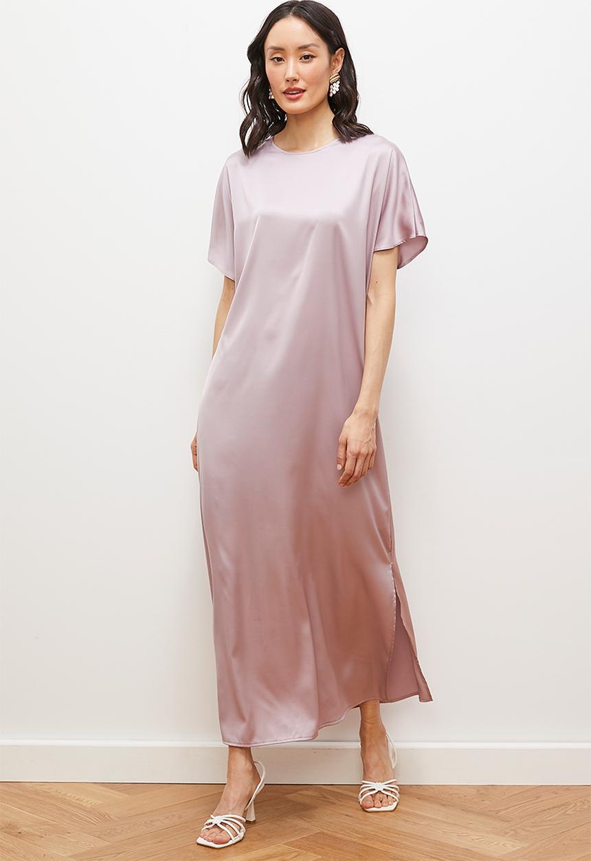 edit - Grown on sleeve satin maxi - taupe