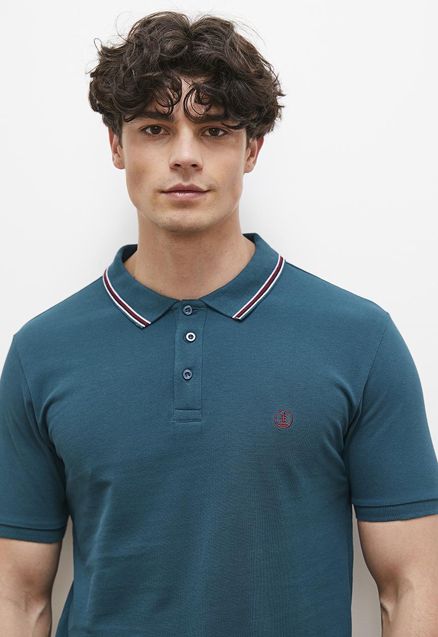 Lark & Crosse - Brian stripe collar golfer - navy