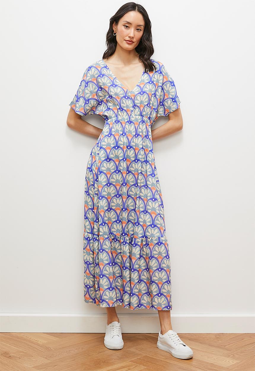 edit - Extended sleeve empire midi dress - blue mediterranean tile