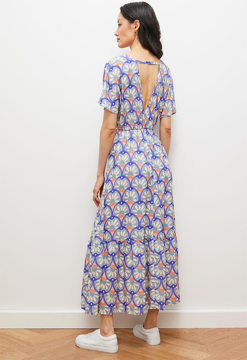 edit - Extended sleeve empire midi dress - blue mediterranean tile
