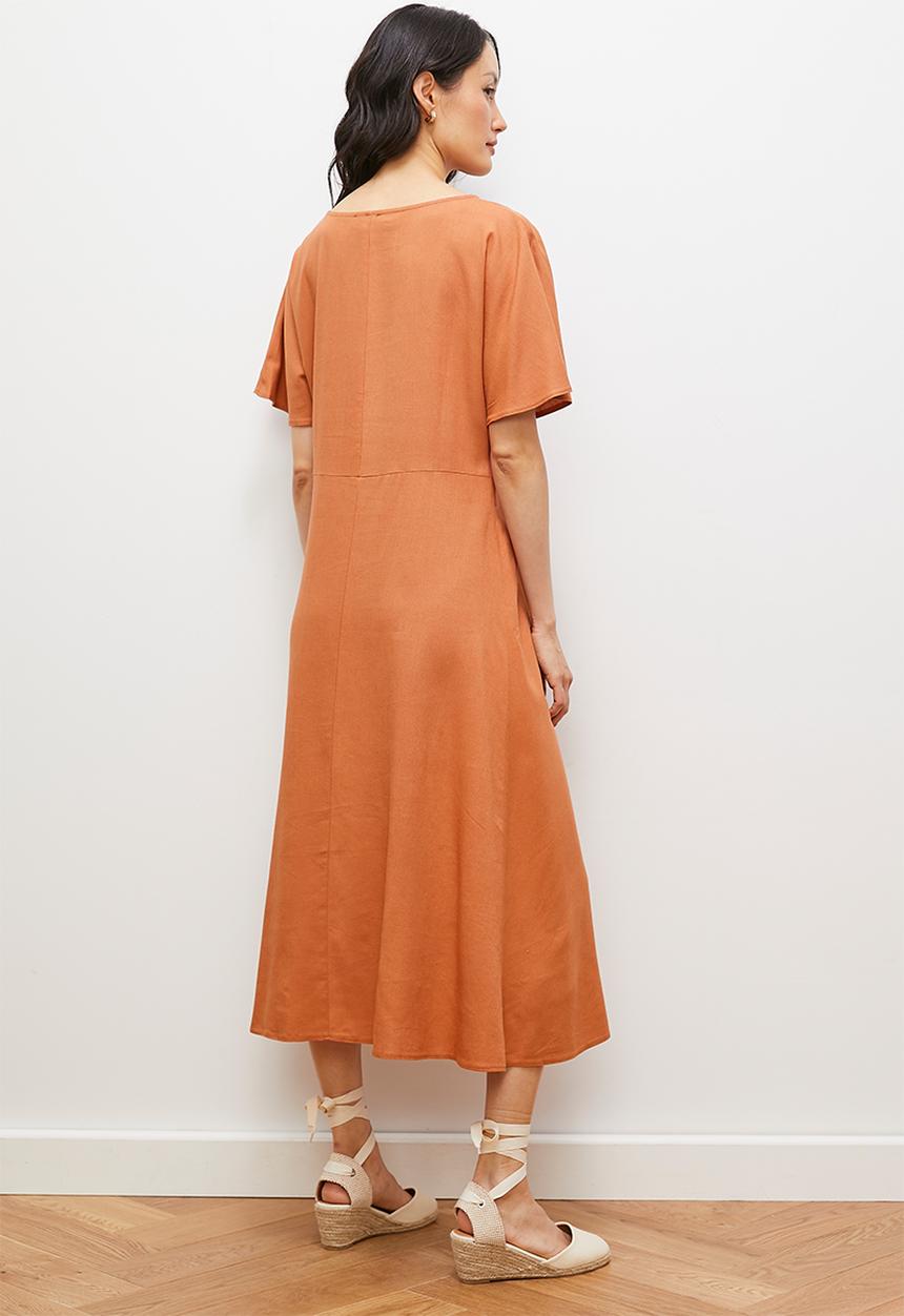 edit - Drawstring detail kaftan dress with bodice detail - clay