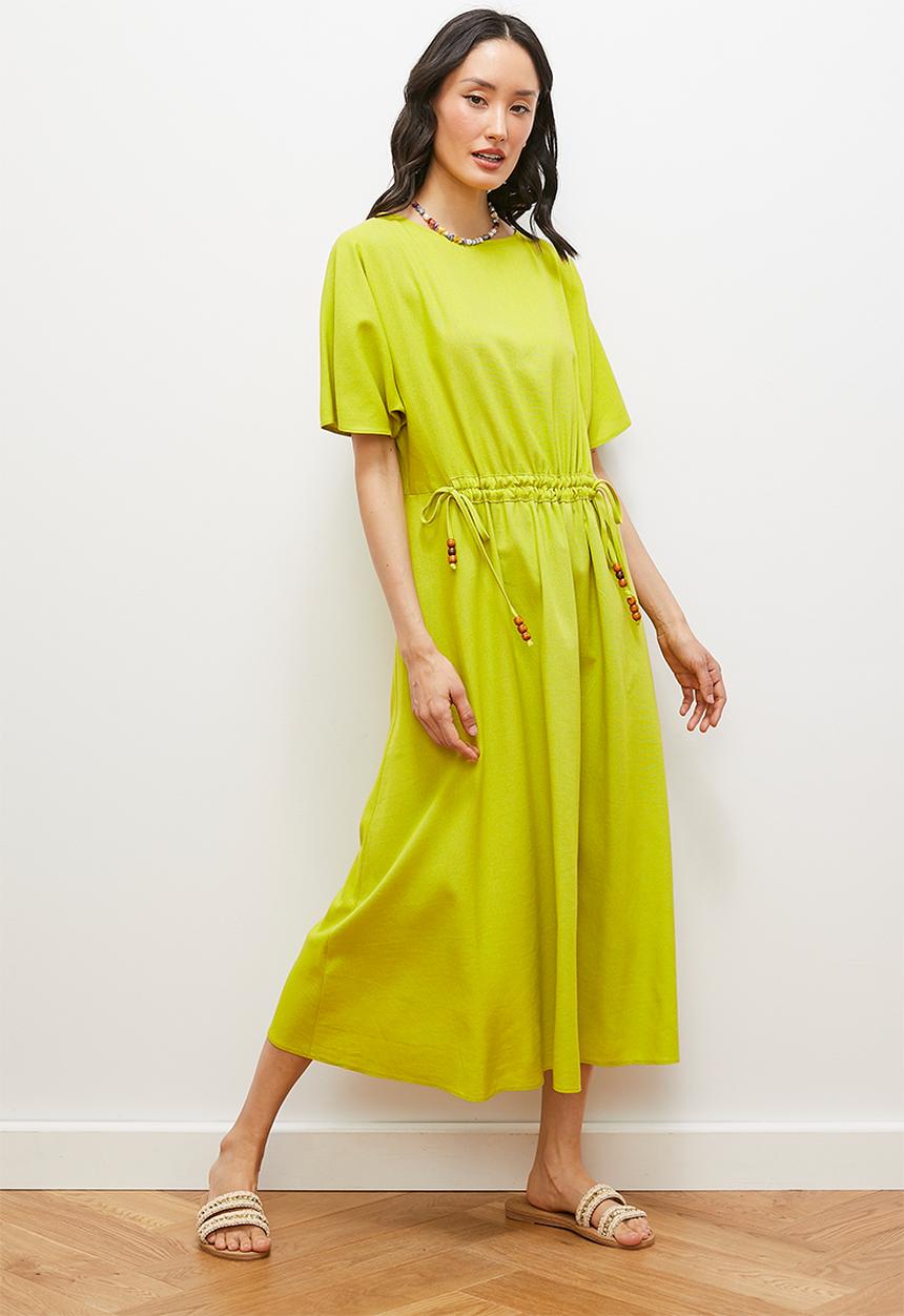 edit - Drawstring detail kaftan dress with bodice detail - lime