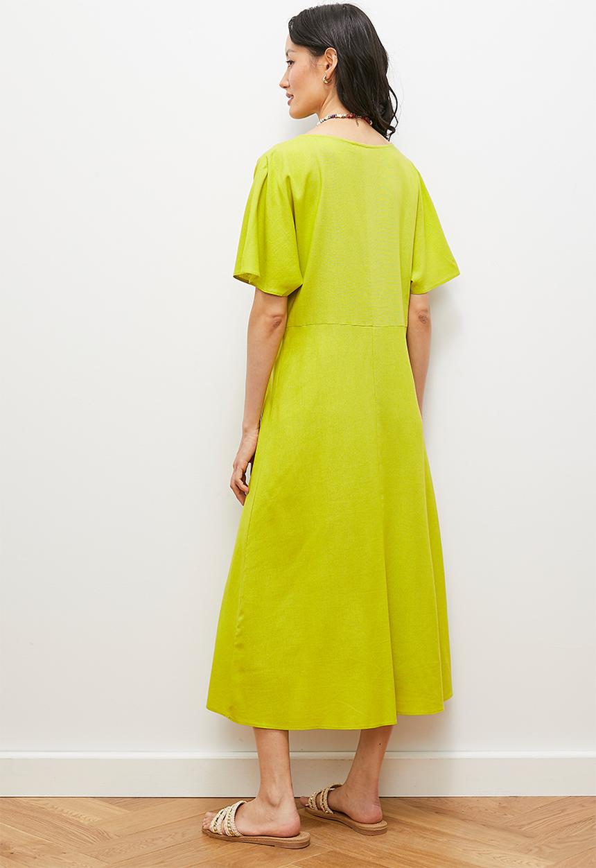 edit - Drawstring detail kaftan dress with bodice detail - lime