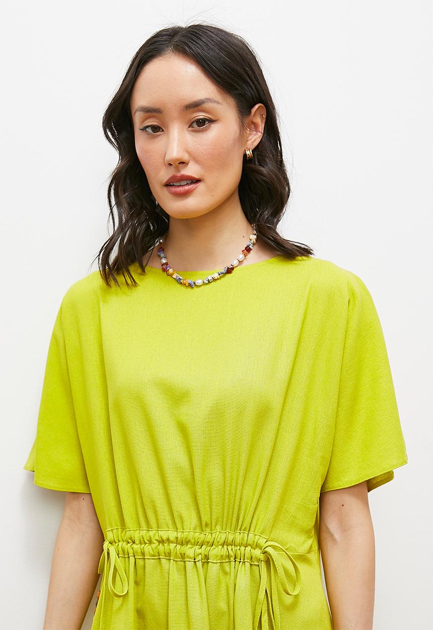 edit - Drawstring detail kaftan dress with bodice detail - lime