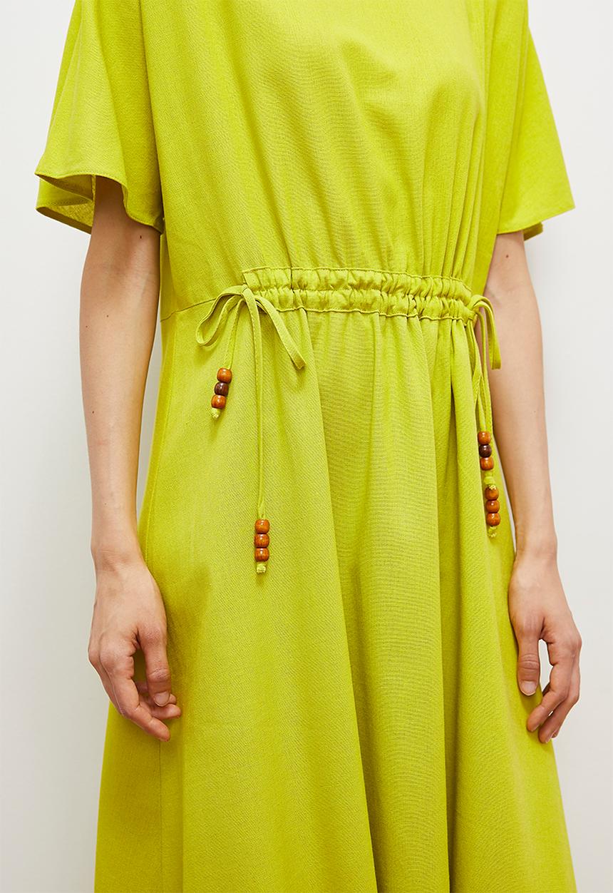 edit - Drawstring detail kaftan dress with bodice detail - lime