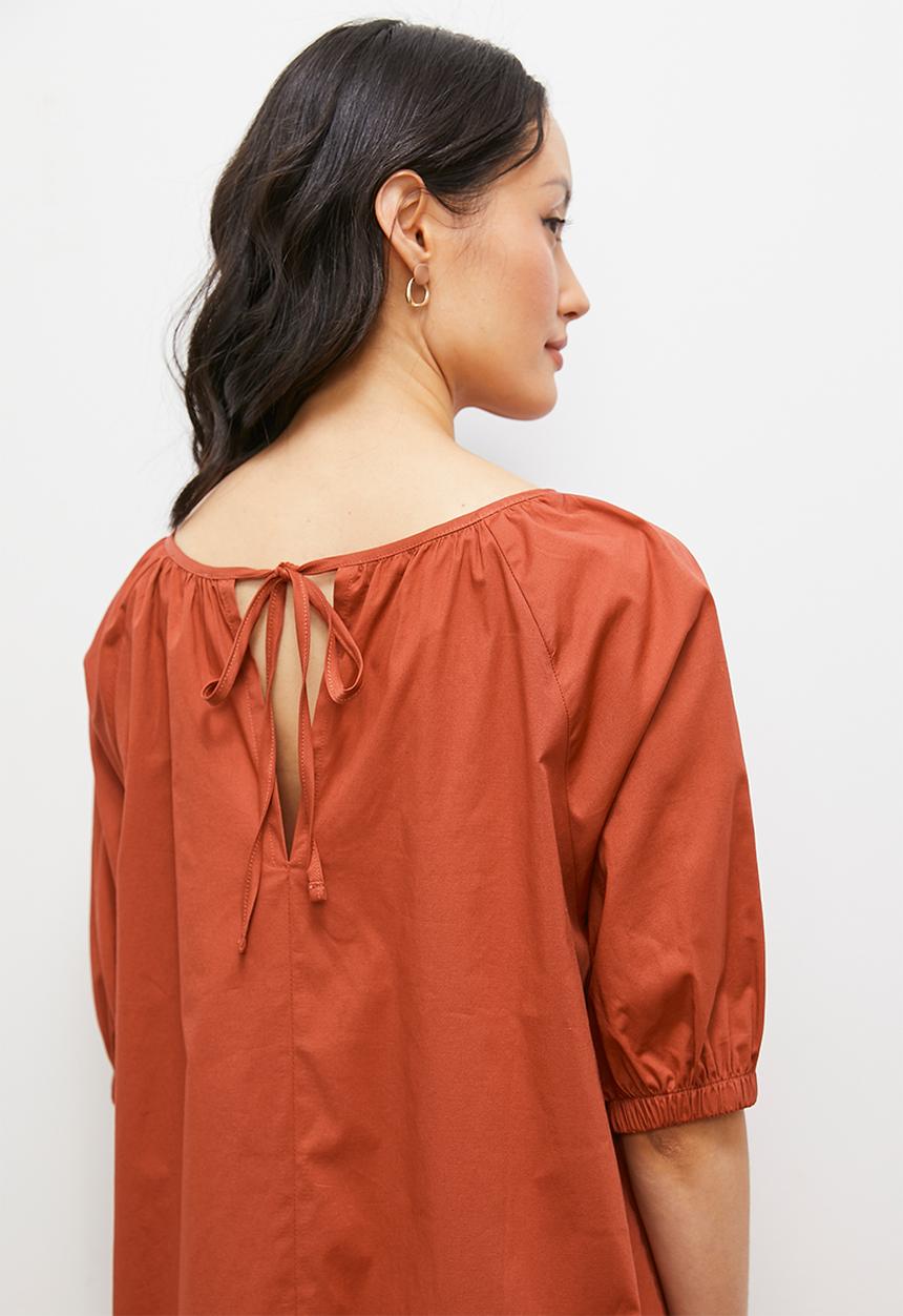 edit - Balloon sleeve trapeze midi dress - rust