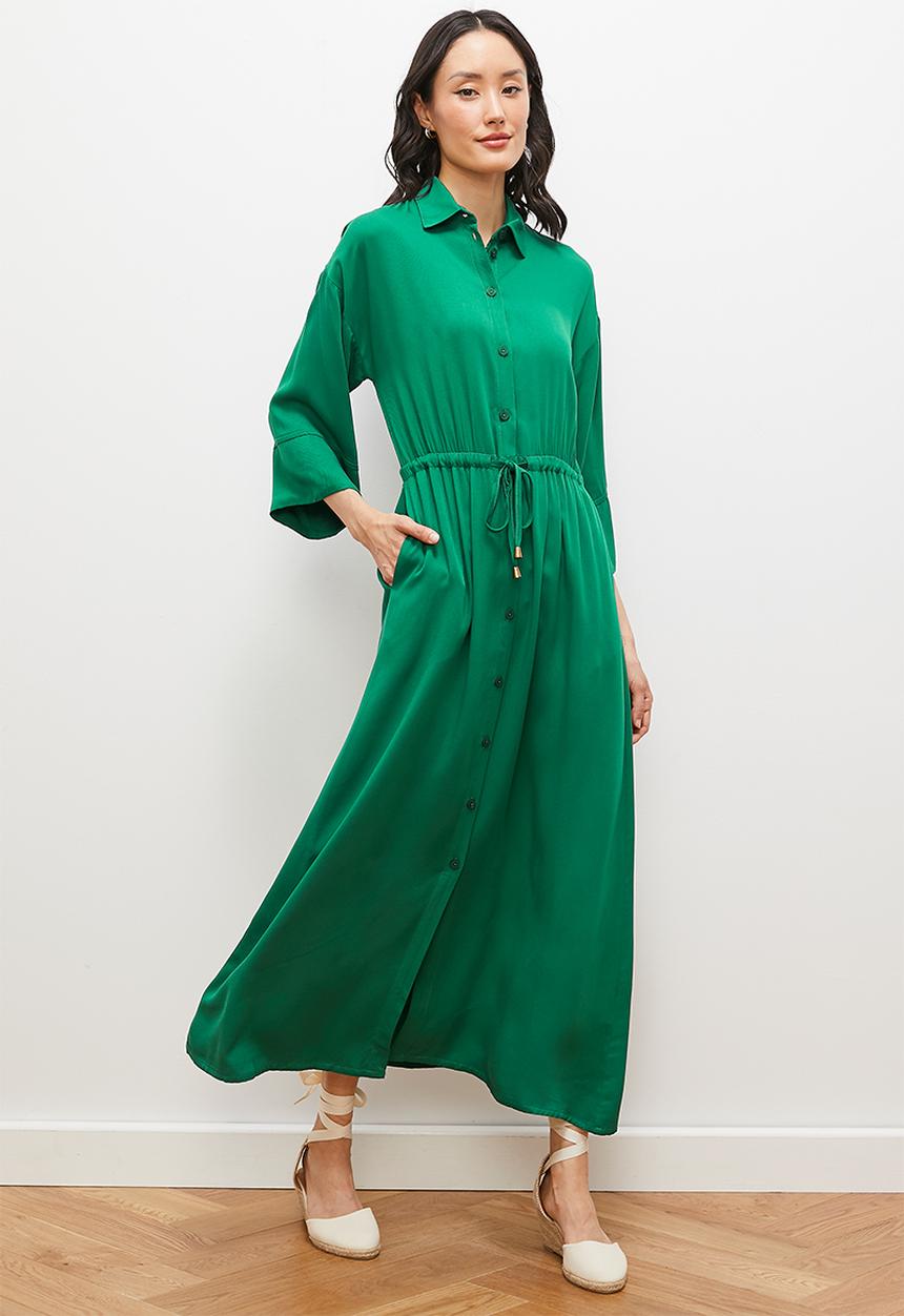 edit - Soft waisted shirt dress - green