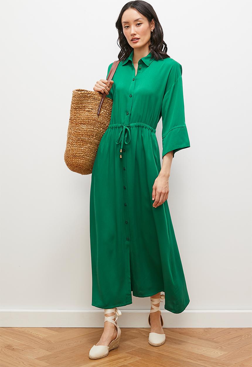 edit - Soft waisted shirt dress - green