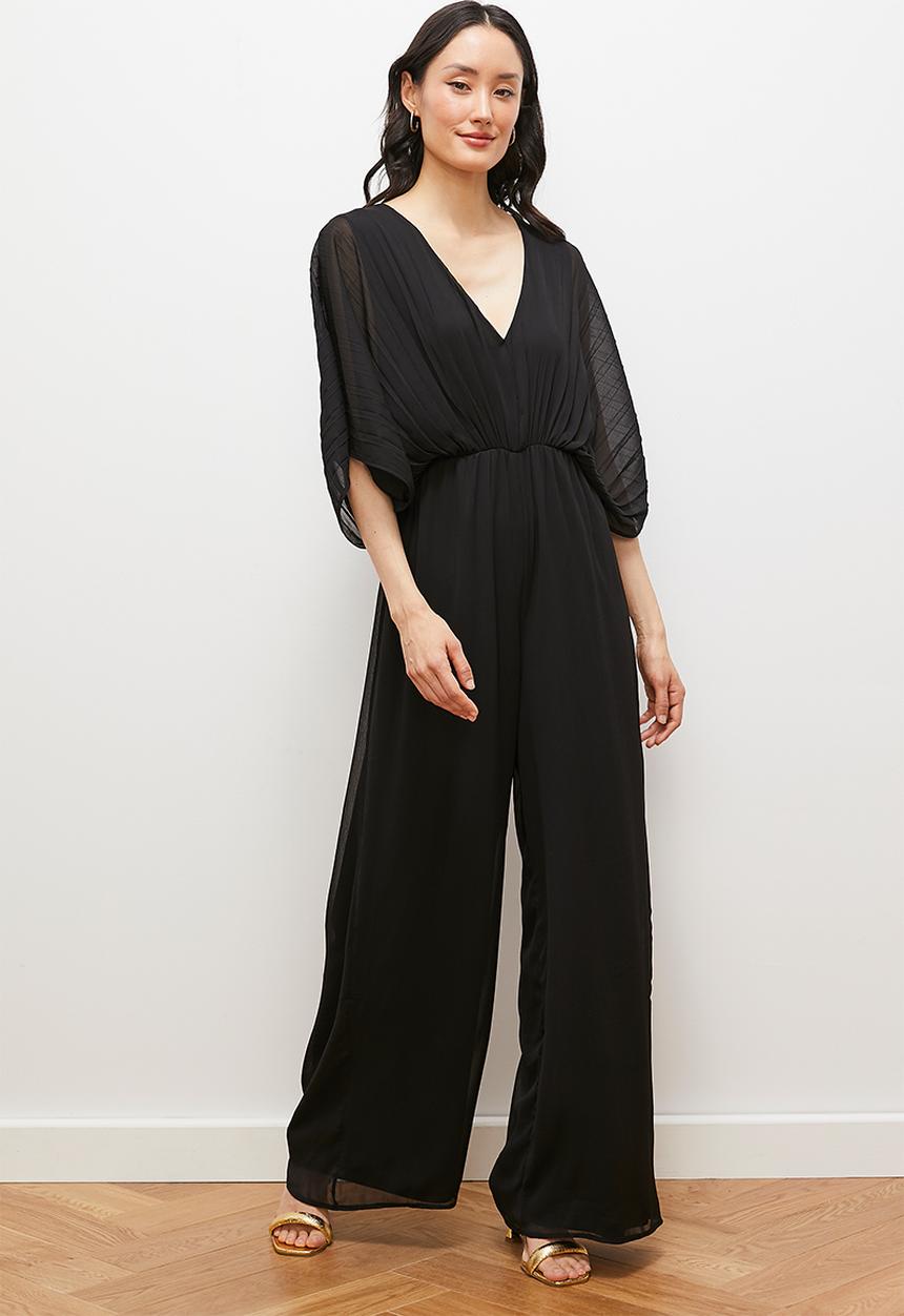 edit - Pleated dolman sleeve jumpsuit - black