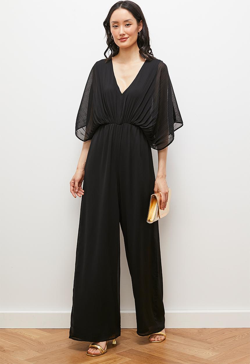 edit - Pleated dolman sleeve jumpsuit - black