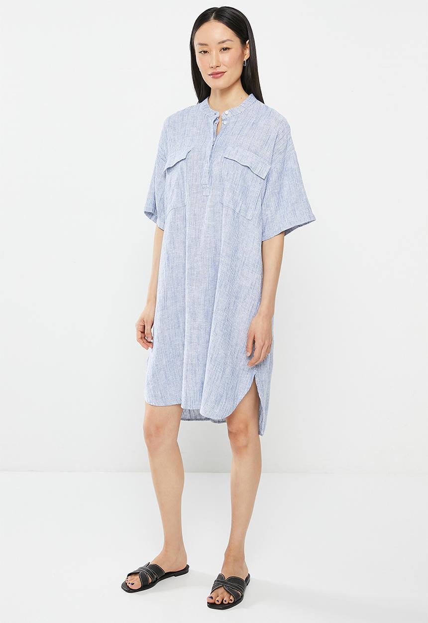 Vero Moda - Line 2/4 stripe tunic - medium blue denim snow white