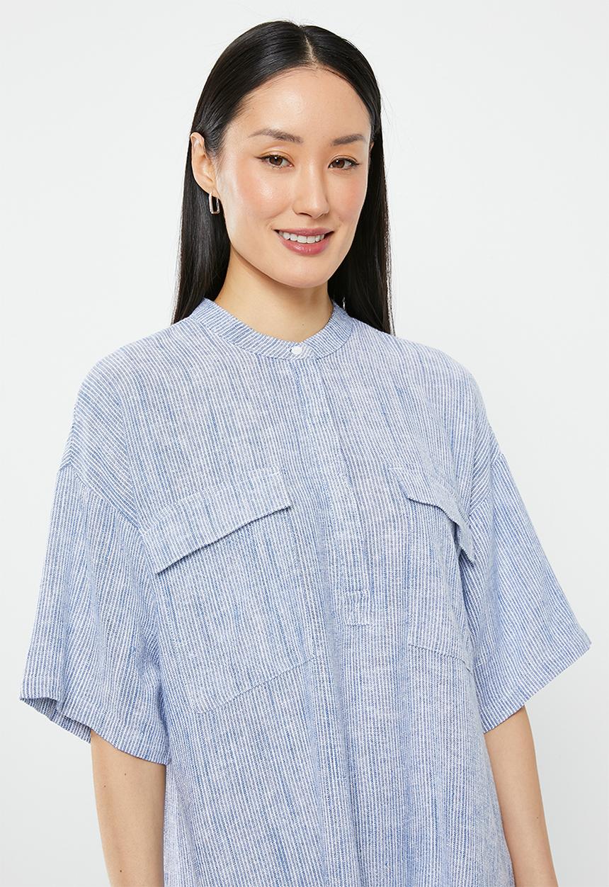 Vero Moda - Line 2/4 stripe tunic - medium blue denim snow white