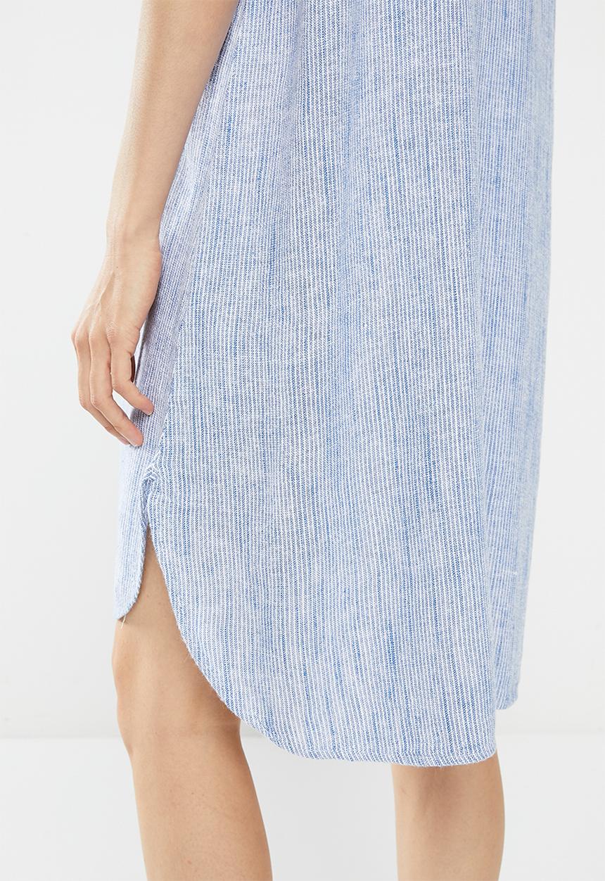 Vero Moda - Line 2/4 stripe tunic - medium blue denim snow white