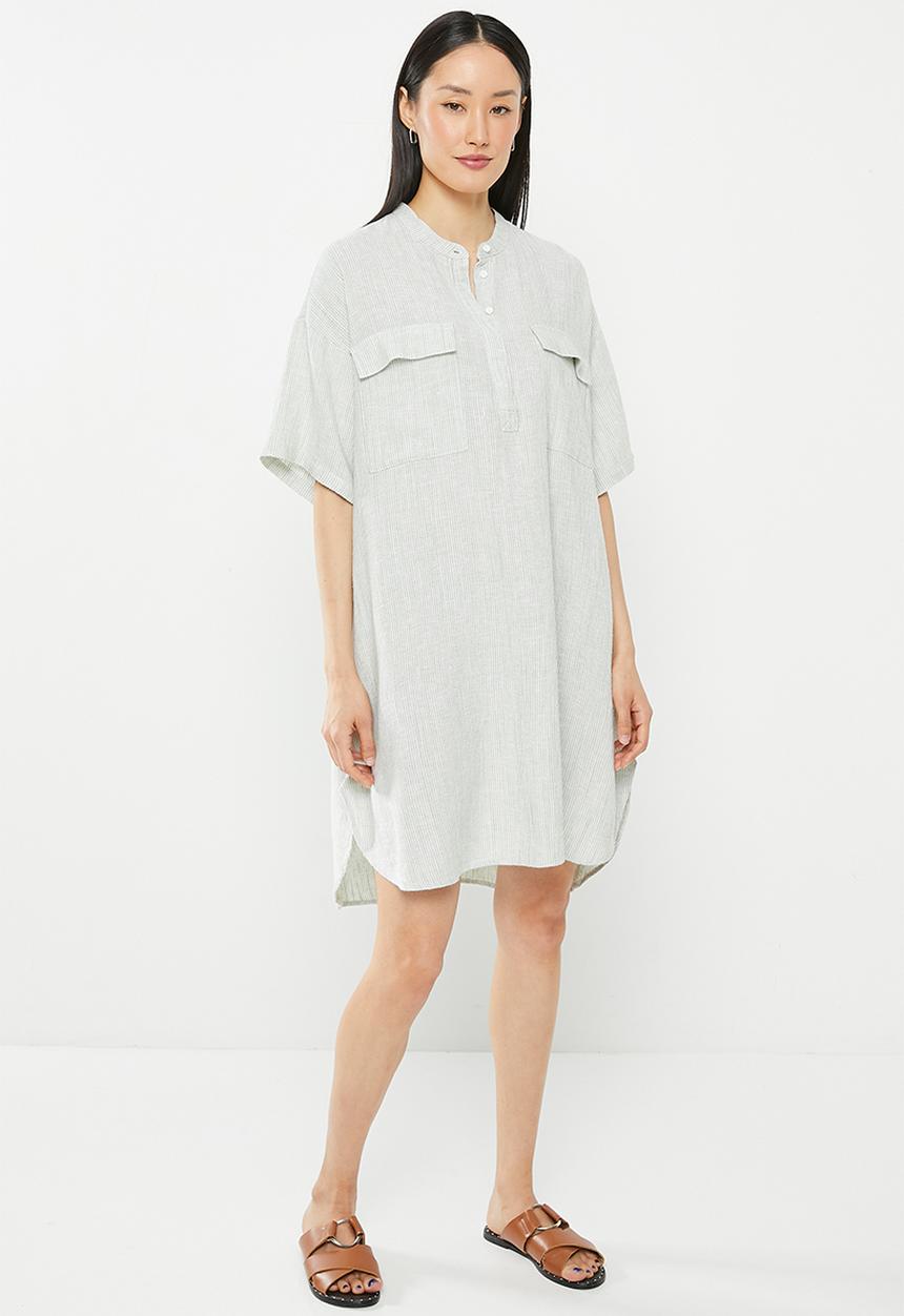 Vero Moda - Linen 2/4 stripe tunic - reseda snow white