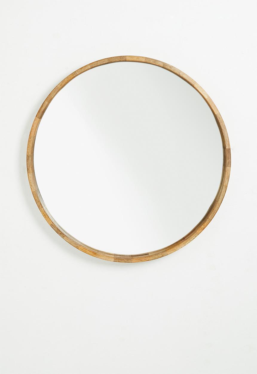 Sixth Floor - Round wooden frame mirror - natural 86cm dia