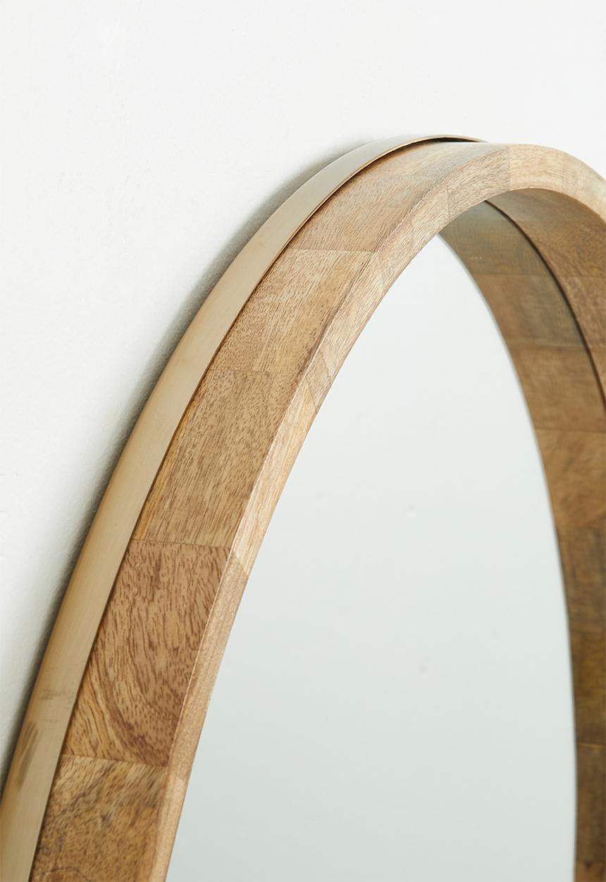 Sixth Floor - Round wooden frame mirror - natural 86cm dia