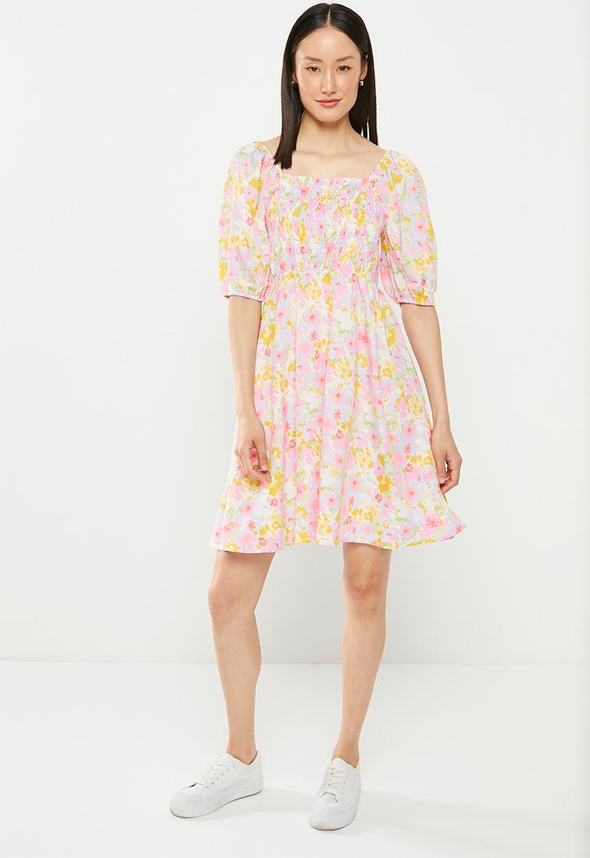 Vero Moda - Memma henna woven smock dress - birch asta flower