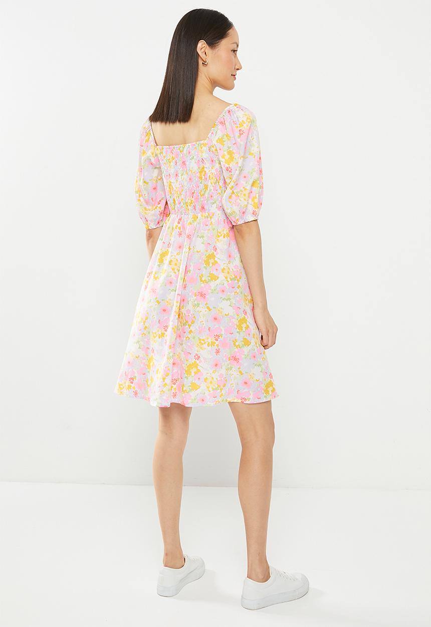 Vero Moda - Memma henna woven smock dress - birch asta flower