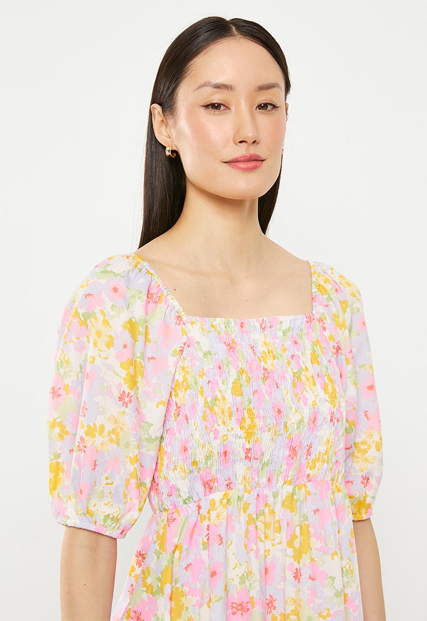 Vero Moda - Memma henna woven smock dress - birch asta flower