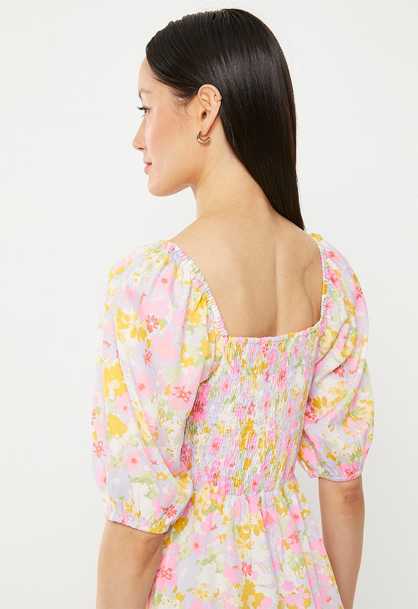 Vero Moda - Memma henna woven smock dress - birch asta flower