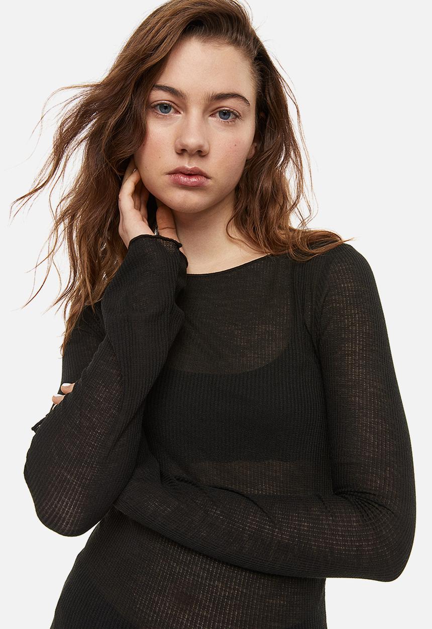 H&M - Sheer ribbed top - black