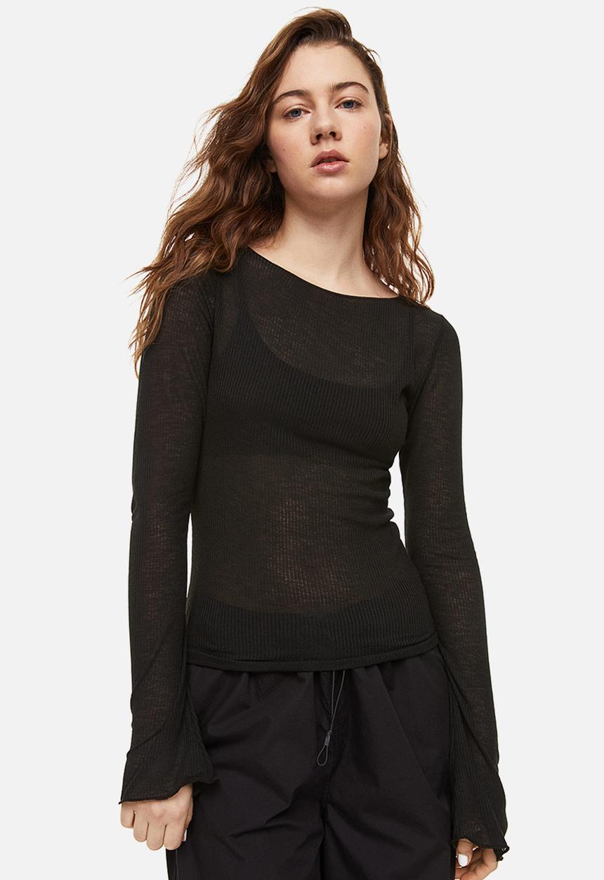 H&M - Sheer ribbed top - black