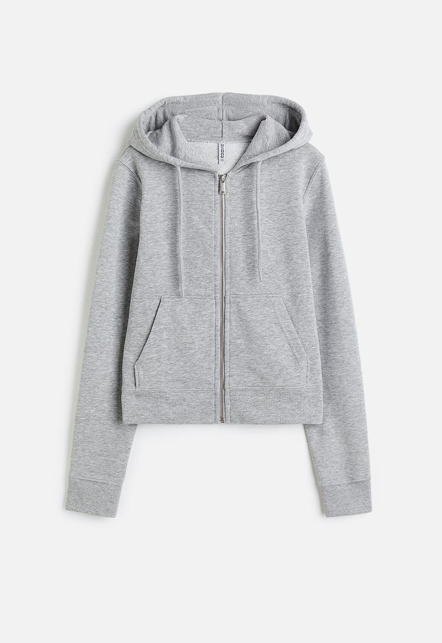 H&M - Fitted zip-through hoodie - light grey marl