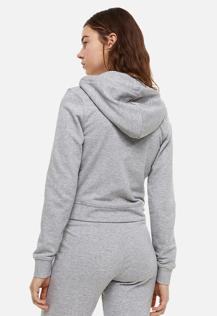 H&M - Fitted zip-through hoodie - light grey marl